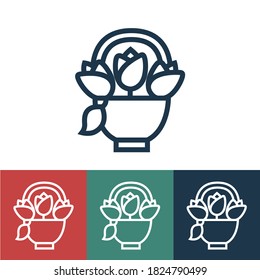 Line icon basket with flowers