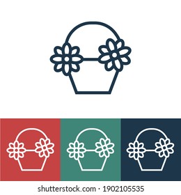 Cesta de iconos de línea con flores