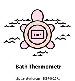 Line icon of bath thermometer. Logo concept in linear style. Vector illustration.