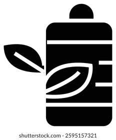 Line icon of a battery with leaves, symbolizing green energy, eco-friendly power, and sustainable technology.