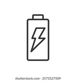 Line icon of a battery with a lightning bolt. Vector illustration