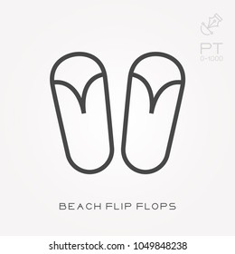 Line icon beach flip flops