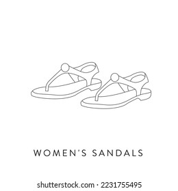 Line icon Beach Sandals and Flip-Flops sketch illustartion. Outline icon beach Sandals Sketching Summer Shoes hand drawing sandals icon isolated on background. Footwear silhouette
