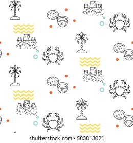 Line icon beach seamless vector pattern.