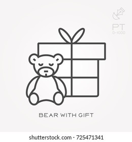 Line icon bear with gift