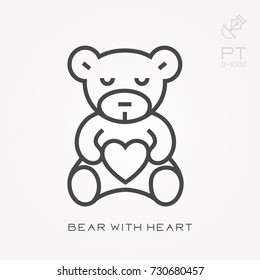 Line icon bear with heart