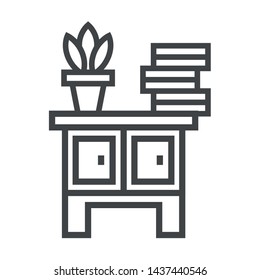 Line icon bedside table with books. Simple vector illustration with ability to change.