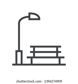 Line icon bench under lantern