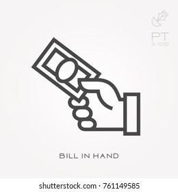 Line icon bill in hand