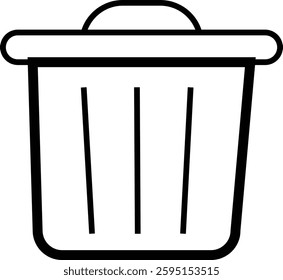 Line icon of a bin, symbolizing waste management, recycling, and environmental responsibility.
