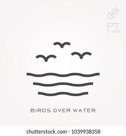 Line icon birds over water