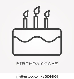 Icono de línea, pastel de cumpleaños