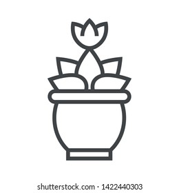 Line icon with blooming flower. Simple vector illustration with ability to change.