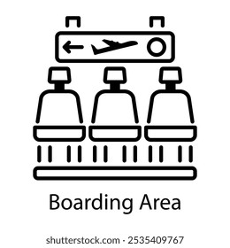 Icono de línea del área de embarque 