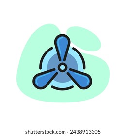 Linie-Symbol des Schiffsschraubenrads. Ventilator, Ventilator, Klimaanlage. Mechanisches Teilekonzept. Kann für Themen wie Technik, Luftfahrt, Mechanik verwendet werden