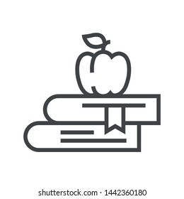 Line icon books with apple. Simple vector illustration with ability to change.