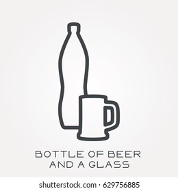 Line icon bottle of beer and a glass