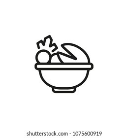 Line icon of bowl with escargot and vegetables. Seafood, French food, salad. Dish concept. For topics like food, menu, national cuisine