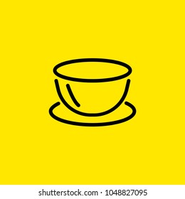 Line icon of bowl on plate. Breakfast, meal, piala. Food concept. Can be used for topics like dishware, kitchenware, service