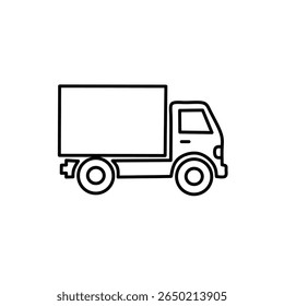 ícone de linha de um caminhão de entrega de caixa em estilo de contorno preto. Ilustração de veículo de transporte simples e limpo para logística, transporte e conceitos de design comercial