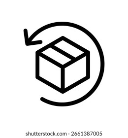 Icono de línea del símbolo de la caja que representa el servicio de devoluciones gratuitas