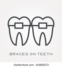 Line icon braces on teeth