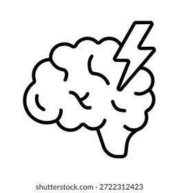 Icono de línea de cerebro y relámpago para el pensamiento innovador.