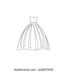 Line icon Bridesmaid Dress Vector illustartion. Outline drawing half sleeve dusty Long Prom Dress vector icon isolated on white background. Long Purple A -Line Bridesmaid Wedding Party Dress Pictogram