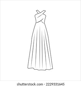 Line Icon Bridesmaid Dress Vector illustartion  Linear Dusty Long Prom Dress Outline Drawing icon isolated white background  Silhouette Long Bridesmaid Wedding Party Dress hand drawn