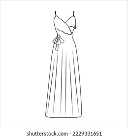 Line Icon Bridesmaid Dress Vector illustartion  Linear Dusty Long Prom Dress Outline Drawing icon isolated white background  Silhouette Long Bridesmaid Wedding Party Dress hand drawn