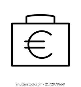 Line icon of briefcase with cash. Leather business bag with euro sign. Vector Illustration.