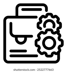 Line icon of a briefcase with gears, representing the concept of business process optimization