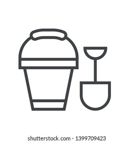 Line icon bucket and spatula. Simple vector illustration with ability to change.
