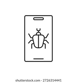 Icono de línea de un insecto en la pantalla de un teléfono inteligente.