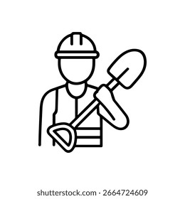 construtor de ícone de linha com vetor de pá em fundo branco
Ícone de linha de vetor no plano de fundo branco