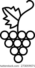 Line icon of a bunch of grapes with a leaf.