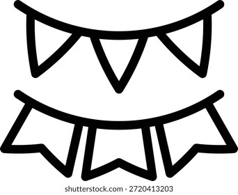 Line icon of bunting flags representing celebration and festivity