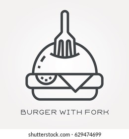 Line icon burger with fork