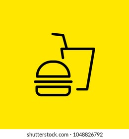 Line icon of burger and soda. Fast food restaurant, unhealthy eating, junk food. Eating concept. Can be used for web pictograms, design and application icons