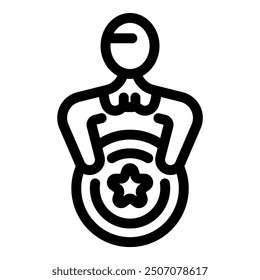 Line icon of a businessman holding a big golden coin with a star sign, concept of business success