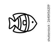 Line icon of a butterfly fish with distinctive fin shapes. Ideal for reef-related visuals, tropical fish guides, and marine wildlife content.