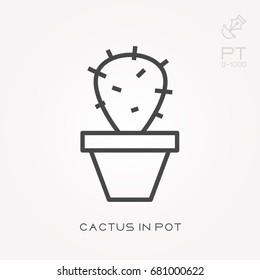 Line icon cactus in pot