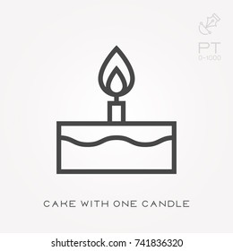 Line icon cake with one candle