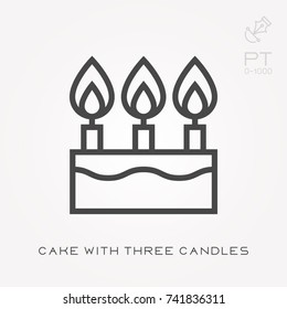 Line icon cake with three candles