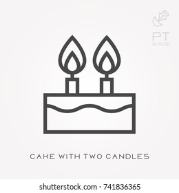 Line icon cake with two candles