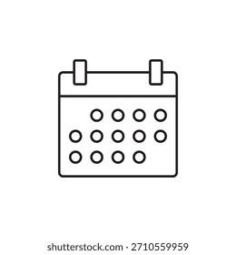 Icono de línea de un calendario con una cuadrícula de puntos, que representa una programación abierta.