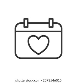 Line icon of a calendar with a heart on it. Vector illustration