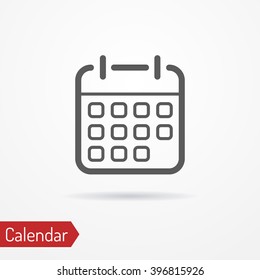 Line icon of a calendar. Isolated line calendar icon with shadow. Typical calendar in thin line style. Flat line calendar stock vector illustration.