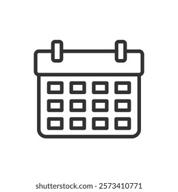 A line icon of a calendar with multiple squares representing days. Vector illustration