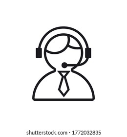 Line icon call center isolated on white background. Vector illustration.